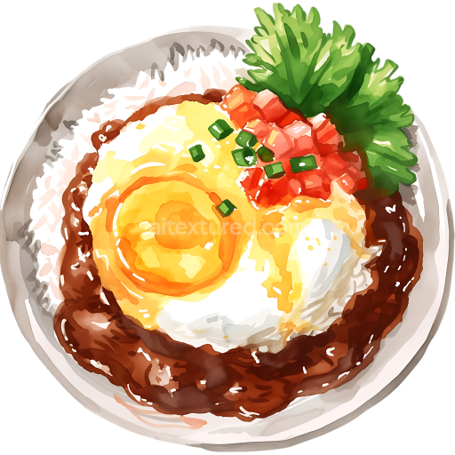 Hawaiian Loco Moco Breakfast Plate with Fried Egg and Rice PNG Illustration