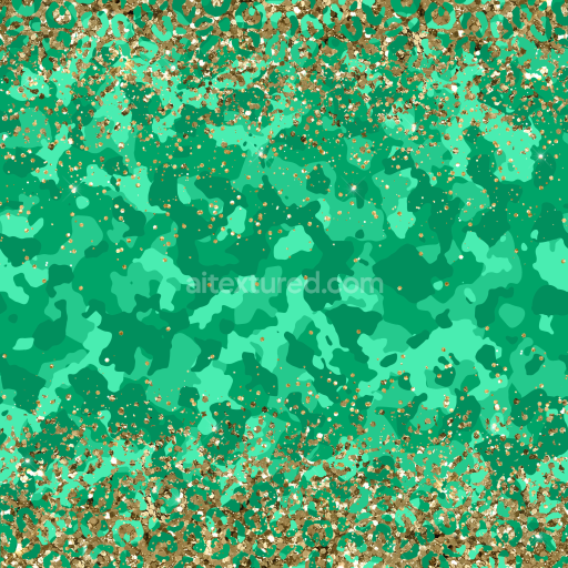 Seamless 3D PBR Texture with Green Camouflage and Gold Glitter Accents