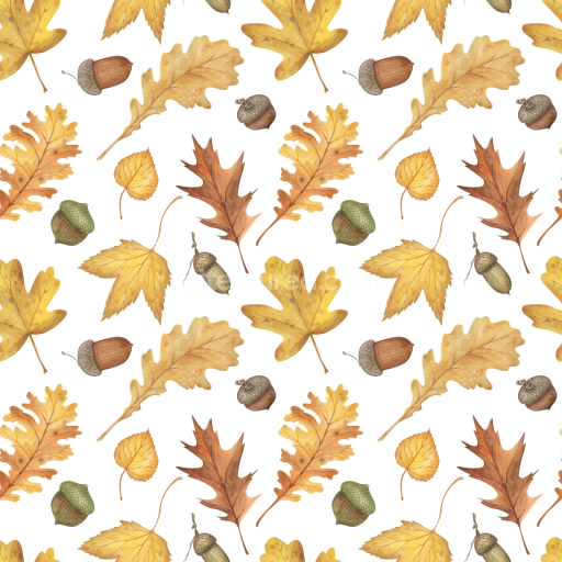 Seamless 3D PBR Texture of Autumn Leaves and Acorns Pattern
