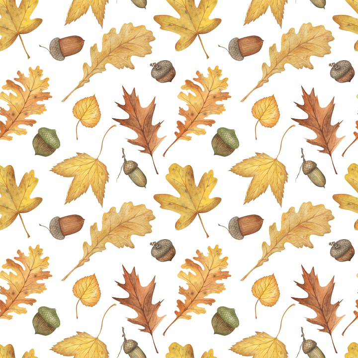 Autumn Leaves and Acorns Pattern seamless PBR texture preview