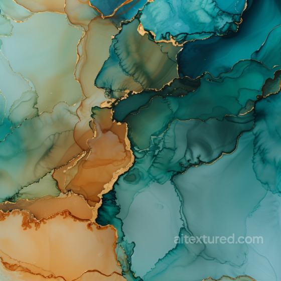 Alcohol Ink PBR Texture Featuring Teal and Amber Fluid Marbling with Gold Veins Alcohol ink texture preview