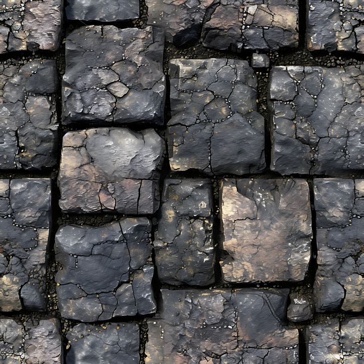 Weathered Stone Pavement with Cracks and Moss Asphalt seamless PBR texture preview