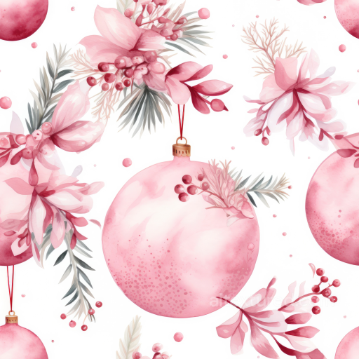 All Christmas Digital paper Texture of Pink Christmas Ornaments with Botanical Accents seamless All Christmas Digital paper PBR texture
