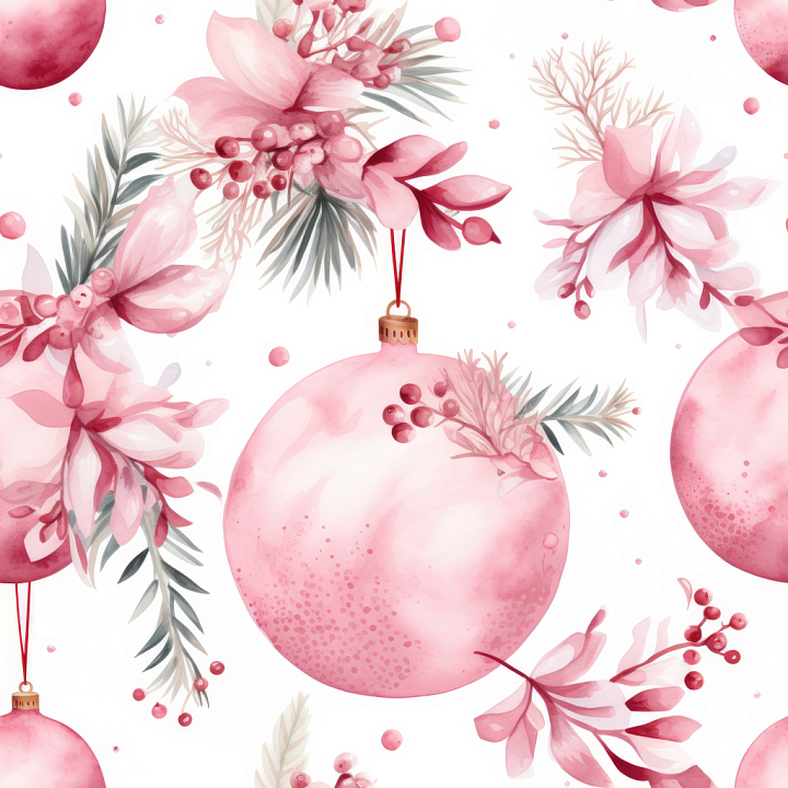 All Christmas Digital paper of Pink Christmas Ornaments and Botanical E… seamless PBR texture preview