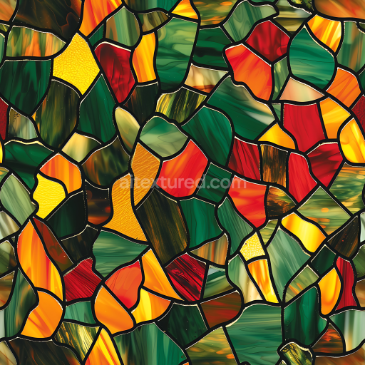 Seamless 3D stained glass style camouflage PBR texture with vibrant autumn colors