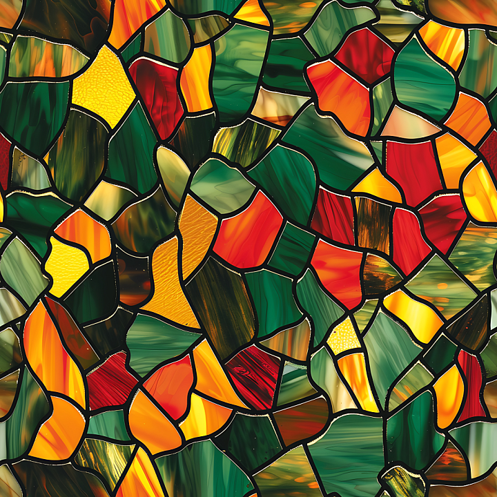 Stained Glass Style Camouflage With Vibrant Autumn Colors seamless PBR texture preview
