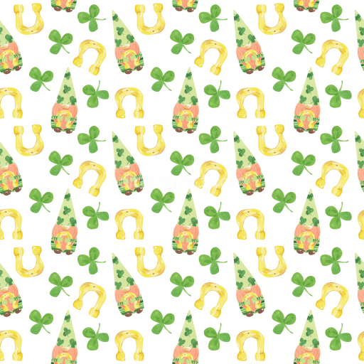 Seamless 3D PBR Texture with St Patrick Gnome, Shamrocks & Horseshoes
