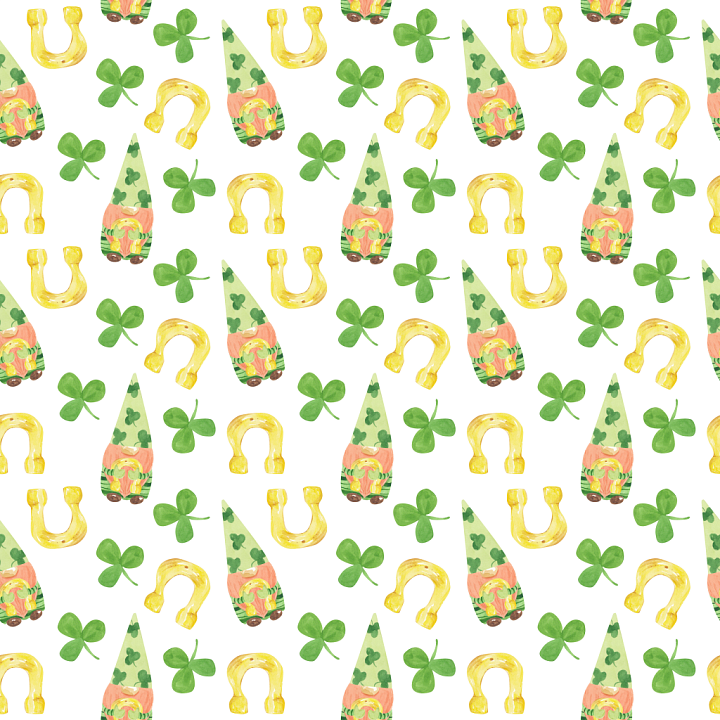 with St Patrick Gnome, Shamrocks & Horseshoes seamless PBR texture preview