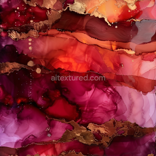 Seamless 3D Alcohol Ink PBR Texture Featuring Red and Copper Fluid Marbling