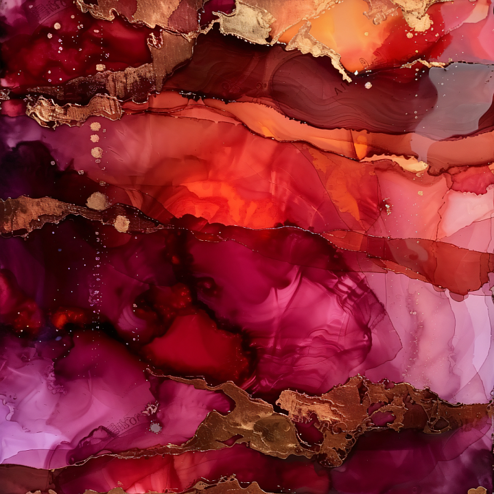 Alcohol Ink Featuring Red and Copper Fluid Marbling seamless PBR texture preview
