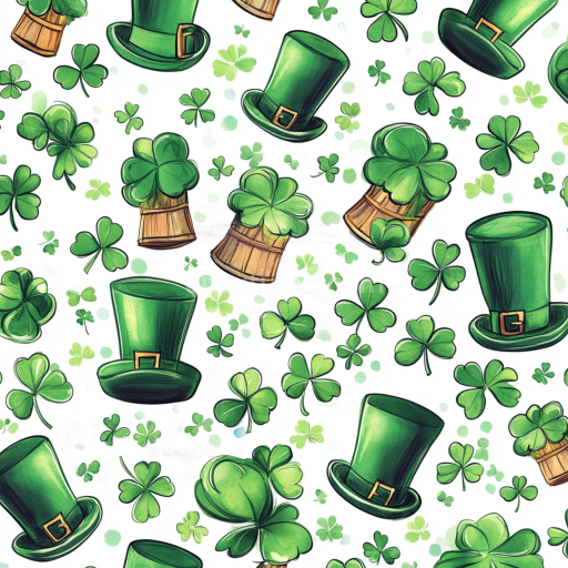 Seamless 3D PBR Texture with Green Leprechaun Hats and Shamrocks