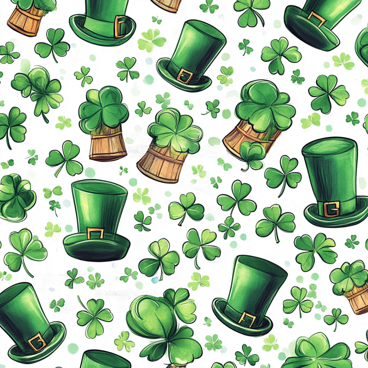 with Green Leprechaun Hats and Shamrocks seamless PBR texture preview