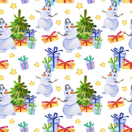 Featuring Watercolor Snowmen, Gifts, and Christmas Trees seamless All Christmas Digital paper PBR texture