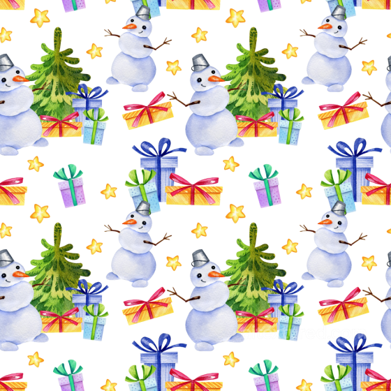 Featuring Watercolor Snowmen, Gifts, and Christmas Trees All Christmas Digital paper texture preview