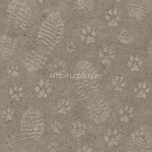 Seamless 3d texture pbr 8k dusty surface with footprint residue and animal paw pattern