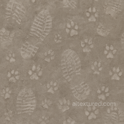 Dusty Surface With Footprint Residue And Animal Paw Pattern seamless Footprints PBR texture