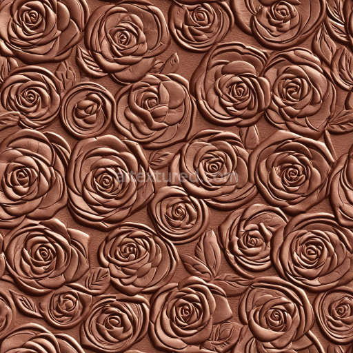 Seamless 3D Embossed Rose Pattern Leather PBR Texture in Warm Brown