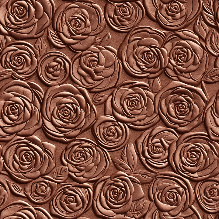 Embossed Rose Pattern Leather in Warm Brown seamless PBR texture preview