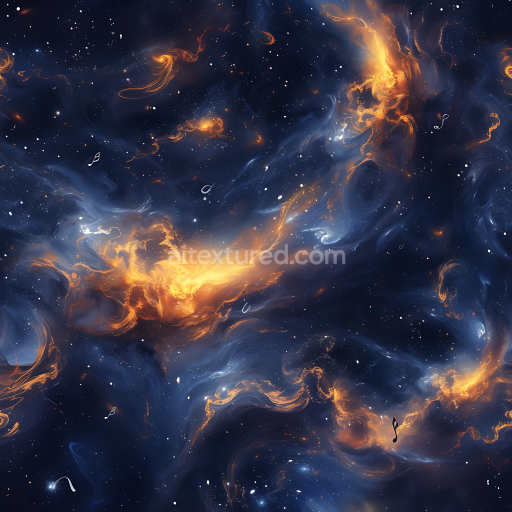 Seamless 3D Space PBR Texture Featuring Glowing Nebula and Starfield with Fiery Accents