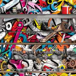 seamless Seamless 3D PBR Graffiti Texture Featuring Colorful Urban Tools on White Brick texture 8k free download PBR
