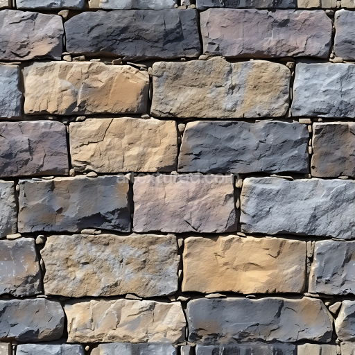 Seamless 3D Stone Wall PBR Texture with Weathered Multicolor Blocks