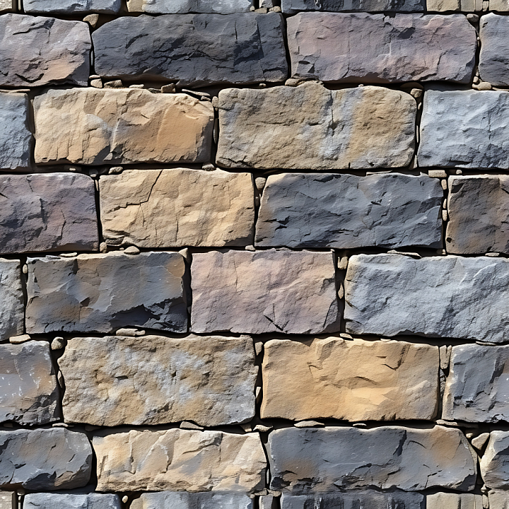 Stone Wall with Weathered Multicolor Blocks seamless PBR texture preview