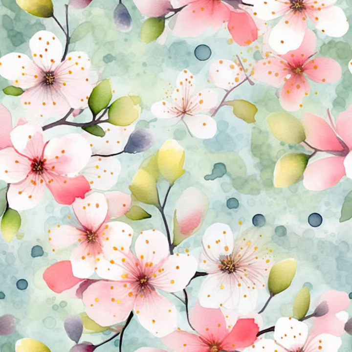Soft Pink Flower Watercolor Fabric Pattern seamless PBR texture preview