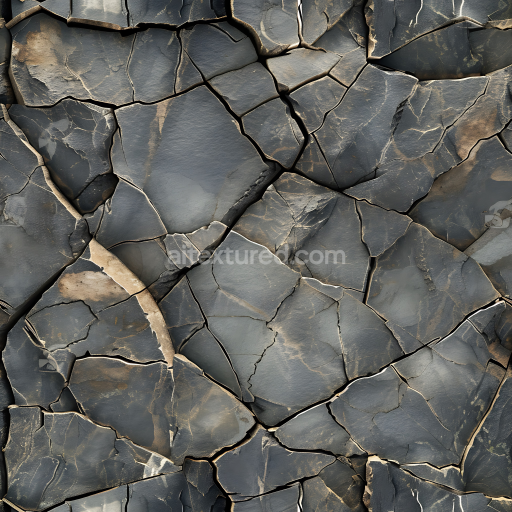 Seamless 3D fractured dark rock PBR texture with cracked stone slabs