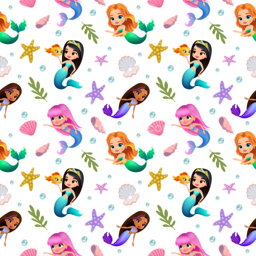 Pattern Bundle - Seamless 3D Pattern PBR Texture Featuring Colorful Mermaid Characters and Ocean Elements texture preview