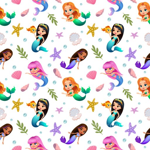 Pattern PBR Texture Featuring Colorful Mermaid Characters and Ocean Elements seamless Pattern Bundle PBR texture