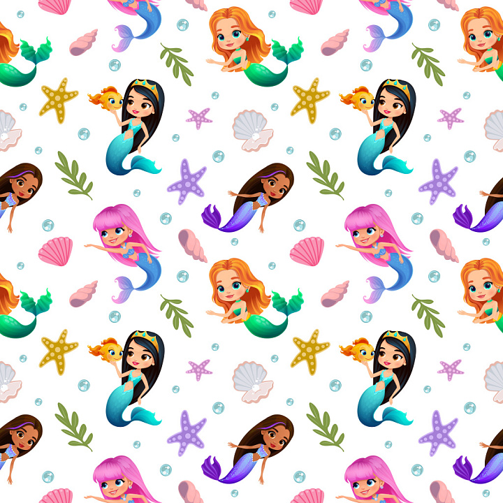 Pattern Featuring Colorful Mermaid Characters and Ocean Elements seamless PBR texture preview