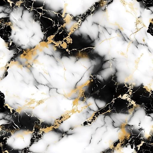 Seamless 3D Black and White Marble PBR Texture with Elegant Gold Vein Accents
