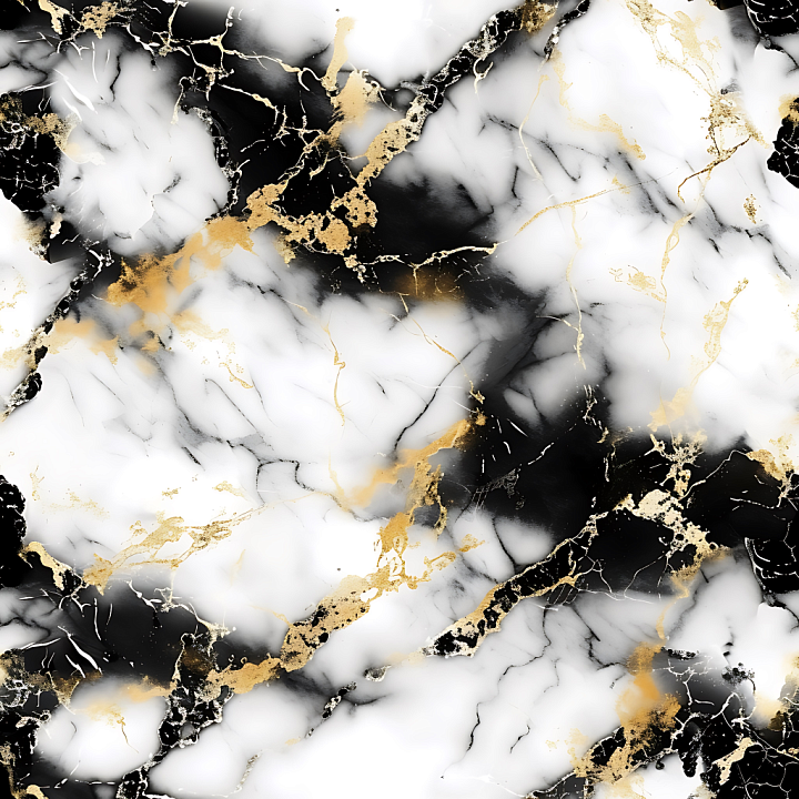 Black and White Marble with Elegant Gold Vein Accents seamless PBR texture preview