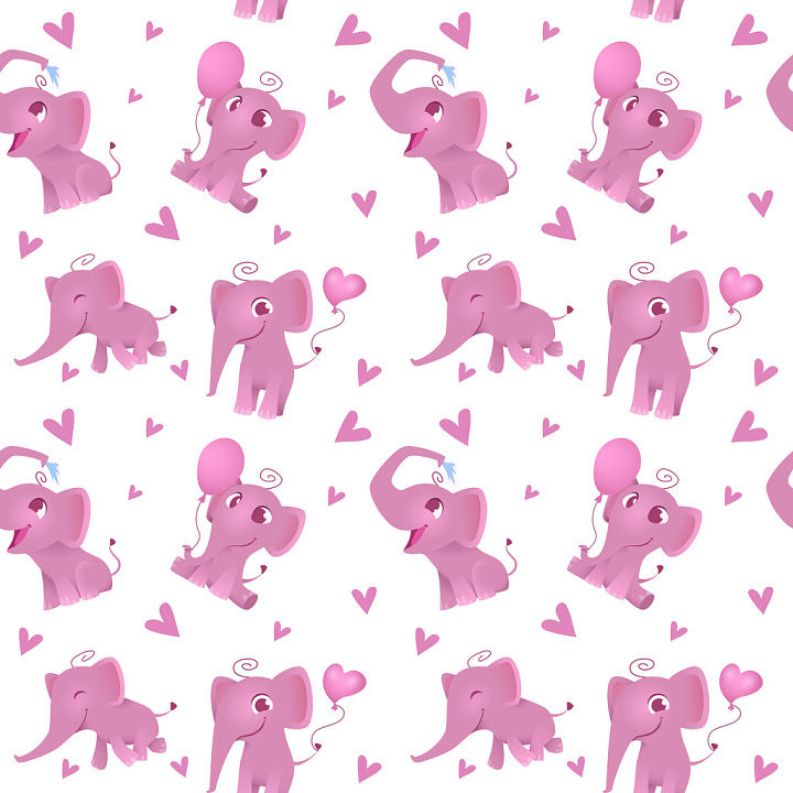 Featuring Playful Pink Elephant Cartoon Motif with Heart Accents seamless PBR texture preview