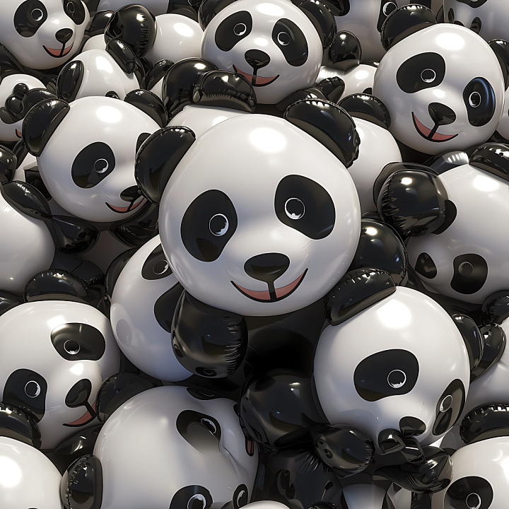 Inflated of Glossy Black-and-White Panda Vinyl Balloons seamless PBR texture preview