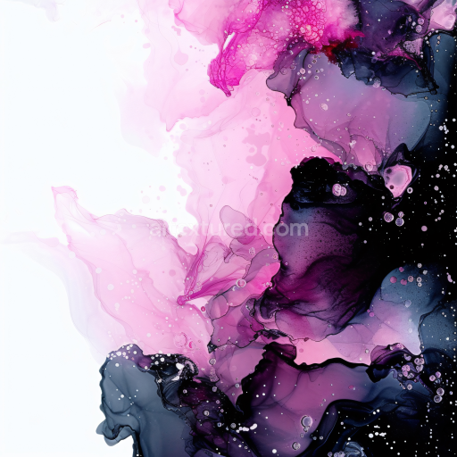 Seamless 3D Alcohol Ink PBR Texture with Pink and Purple Fluid Waves and Wispy Marbling