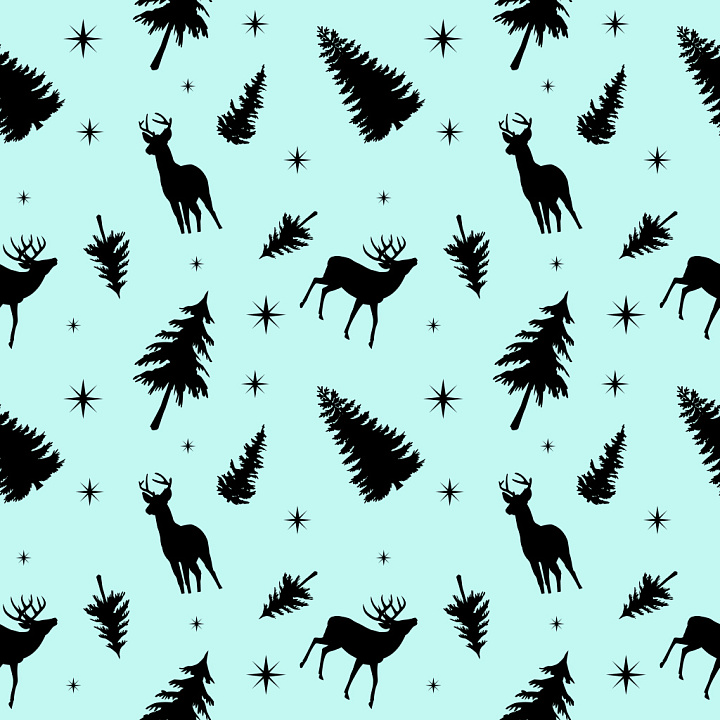 Pattern with Black Christmas Silhouettes on Light Blue seamless PBR texture preview