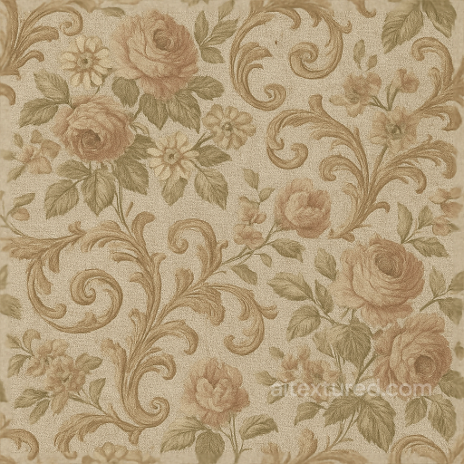 Vintage Floral Scrollwork Wallpaper With Textured Linen Weave Finish seamless Wallpaper PBR texture