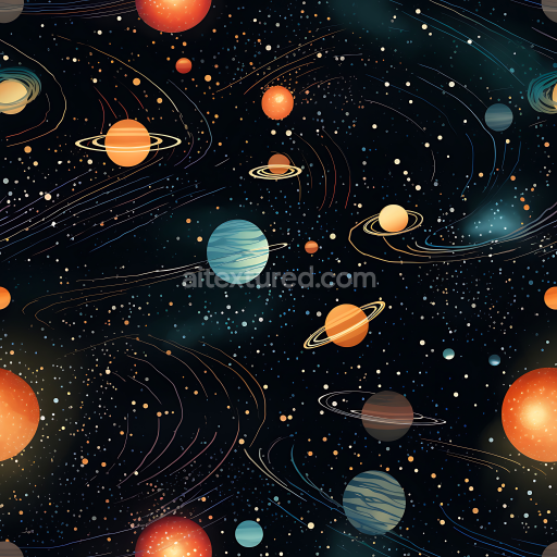 Seamless 3D Space PBR Texture of Stylized Planets and Dynamic Starfield