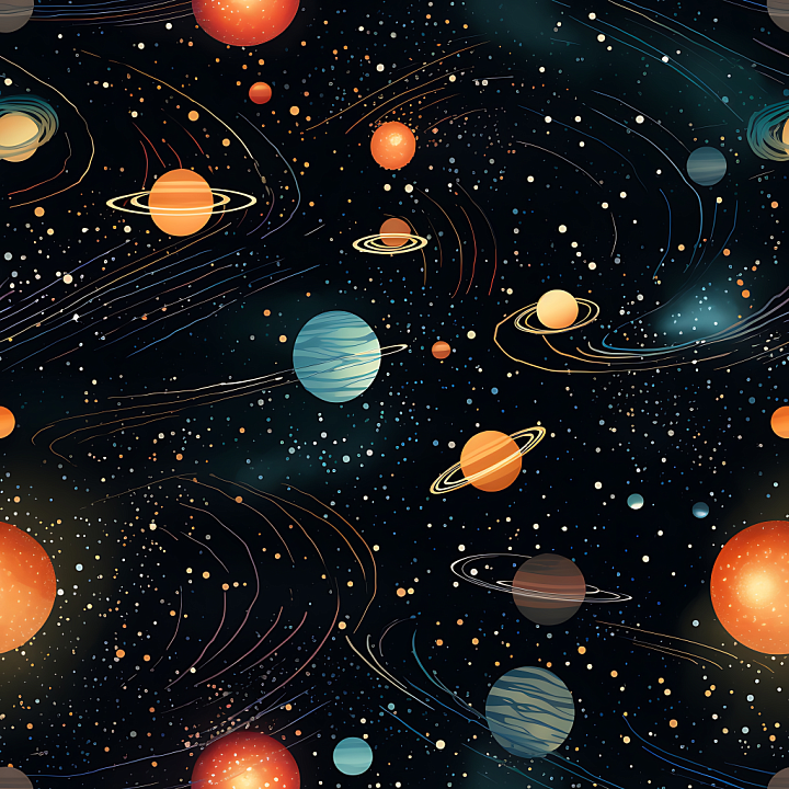 Space of Stylized Planets and Dynamic Starfield seamless PBR texture preview