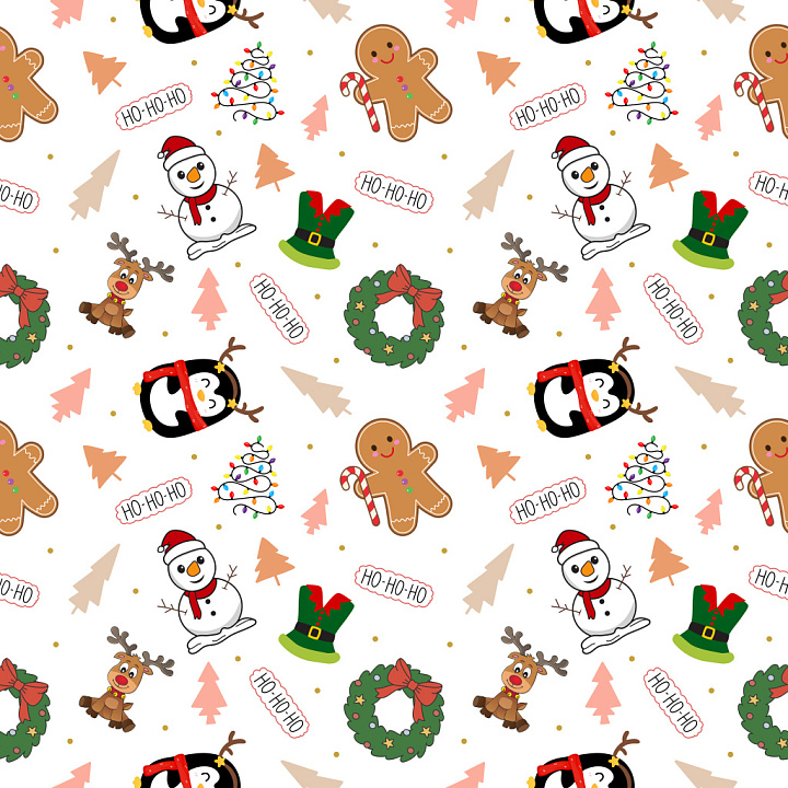 Pattern Featuring Playful Christmas Icons on White seamless PBR texture preview
