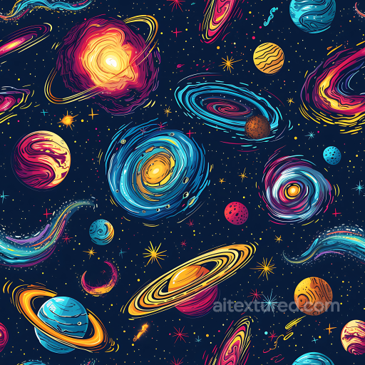 Space Texture with Stylized Galaxies, Ringed Planets & Cosmic Elements seamless Star, space, planets PBR texture