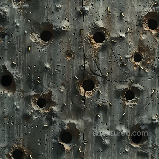 Cracked Concrete PBR Texture with Bullet Holes and Fractures in Dark Gray seamless Cracked & Holes PBR texture