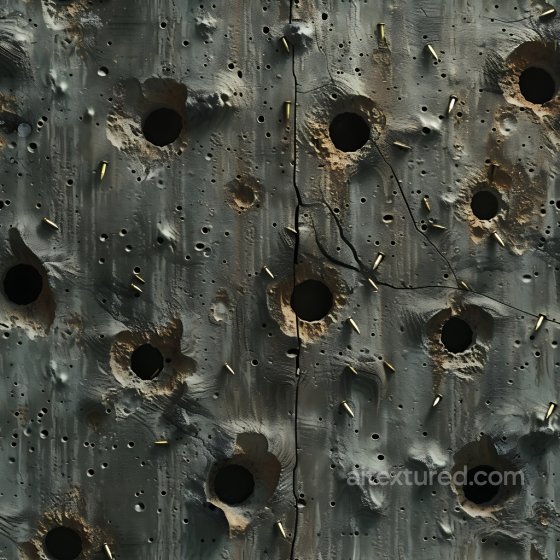 Cracked Concrete PBR Texture with Bullet Holes and Fractures in Dark Gray Cracked & Holes texture preview