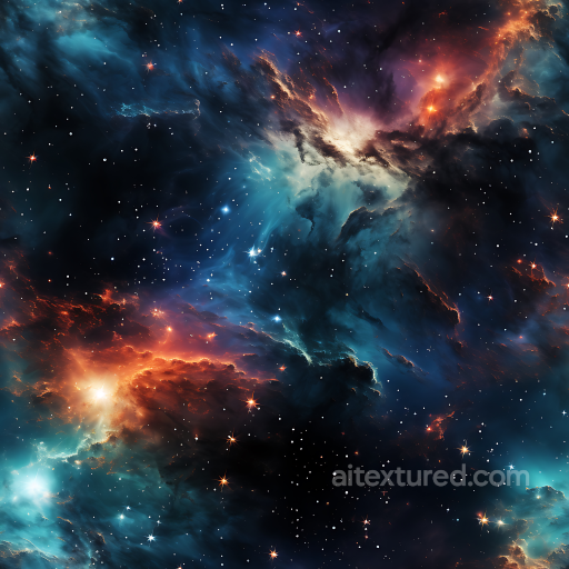 Space PBR Texture of Vibrant Cosmic Nebula with Bright Starfield seamless Star, space, planets PBR texture