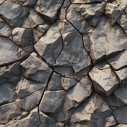 Seamless 3D PBR texture of cracked rocky ground with natural fractures and rugged surface