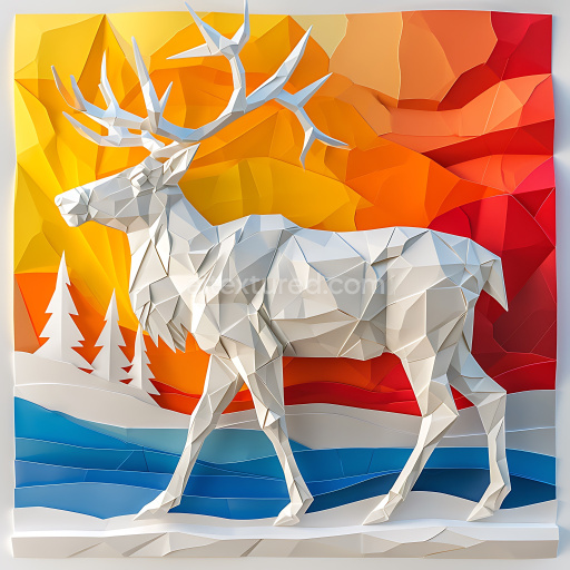 Seamless 3D PBR Texture Featuring Low-Poly Stylized White Caribou in Origami Style