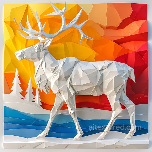 Animal - Seamless 3D PBR Texture Featuring Low-Poly Stylized White Caribou in Origami Style texture preview