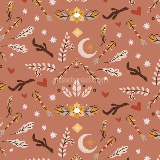 Seamless 3D PBR Fabric Texture with Warm Boho Celestial Motifs