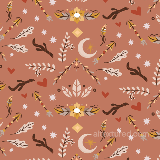 Fabric Texture with Warm Boho Celestial Motifs seamless Boho Seamless PBR texture